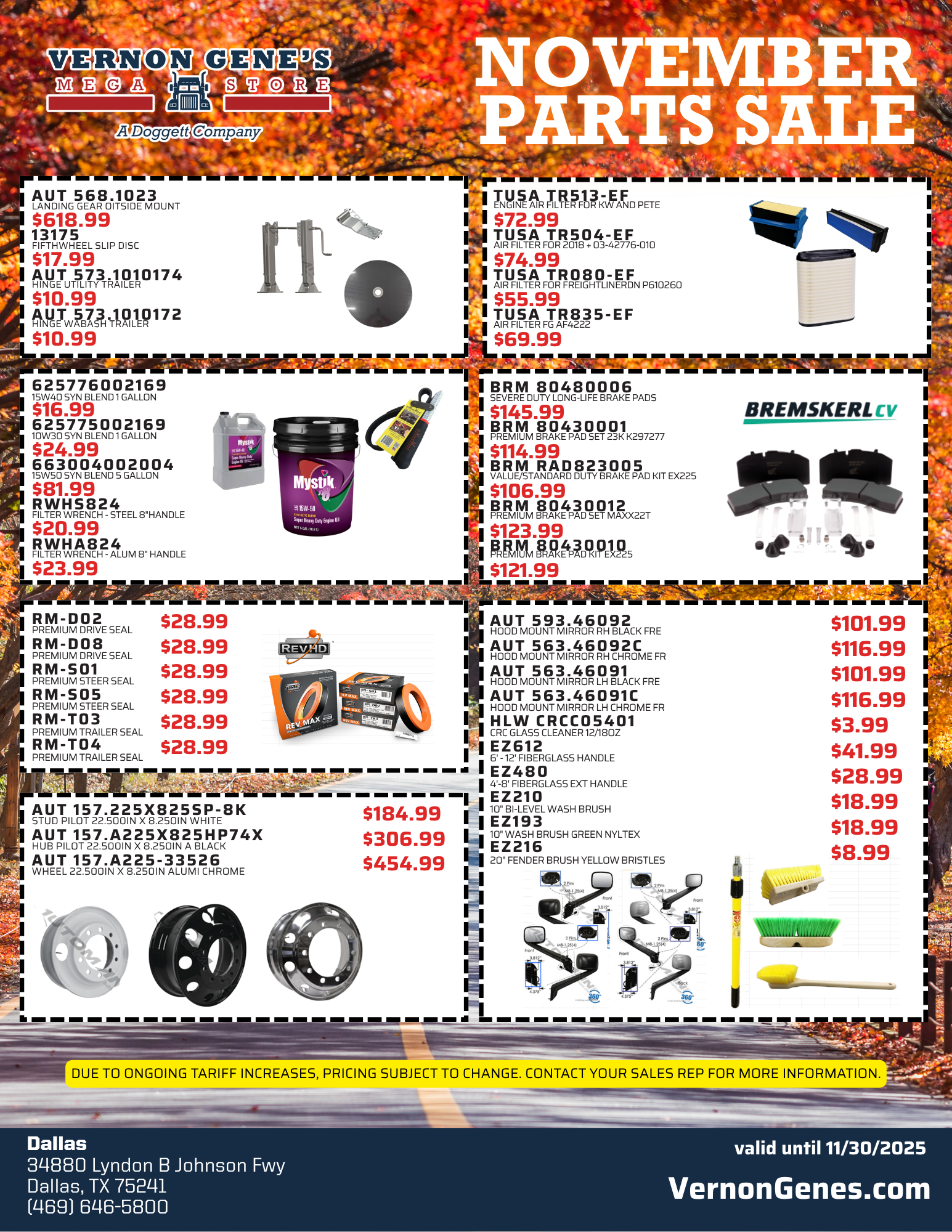 Nov Dallas Parts Sale