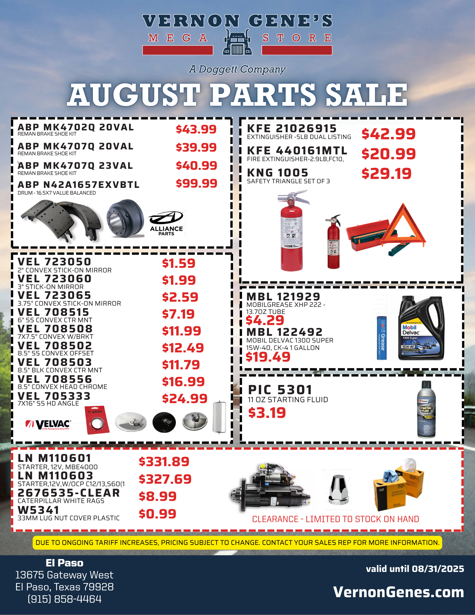 August Parts Sale