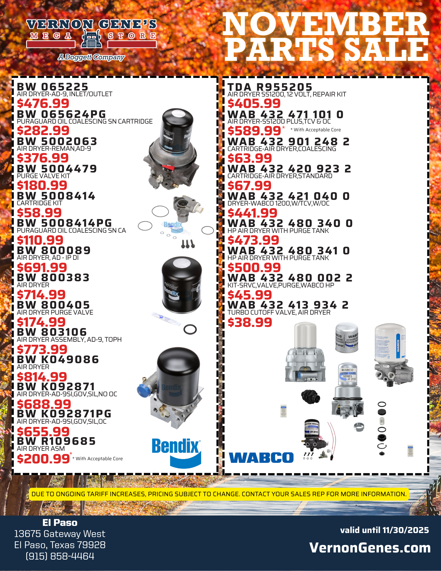 Nov El Paso parts specials